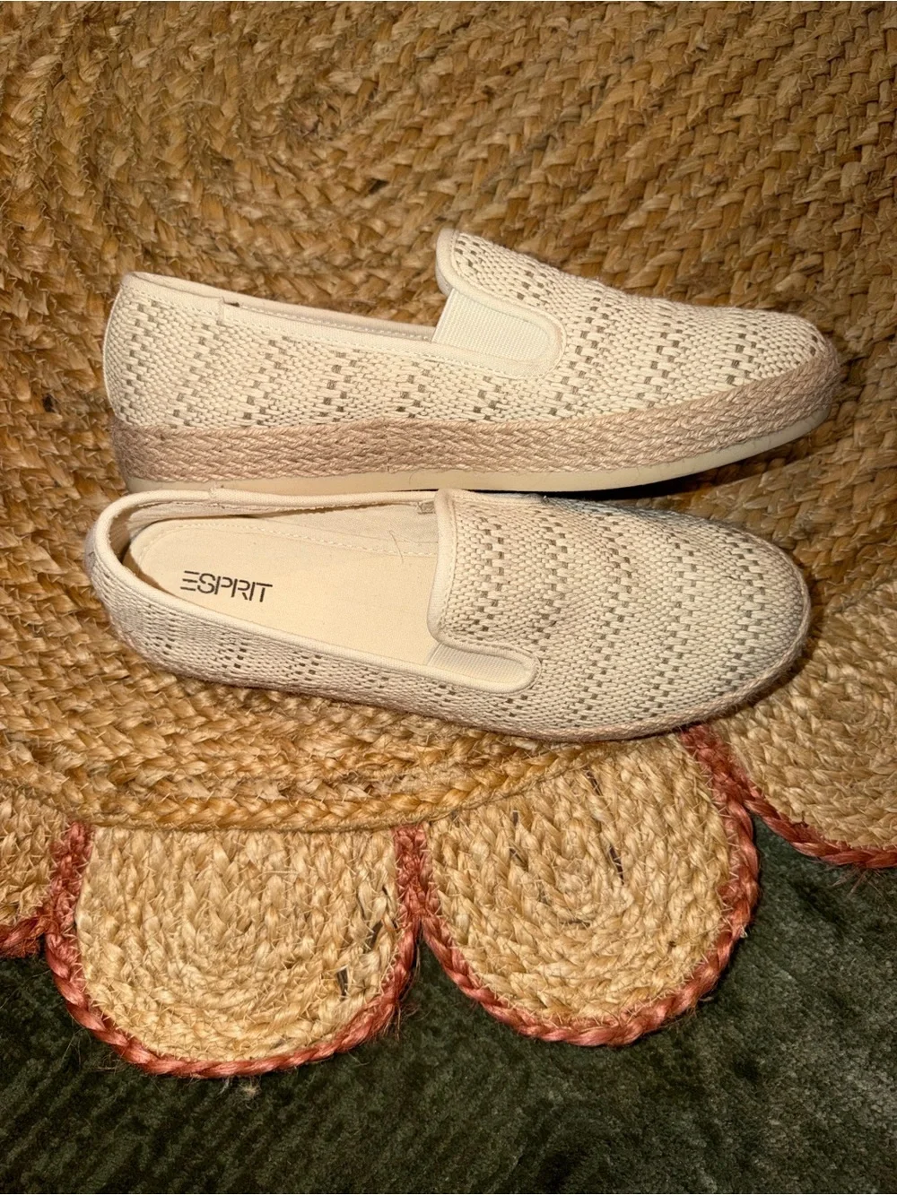 Esprit Cream Knit Slip-On Espadrilles